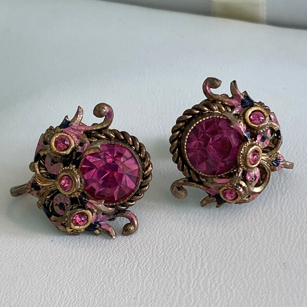 Antique ‘CZECHOSLOV’ Signed 1920’s Crystal Enamelled Earrings - Picture 3 of 12